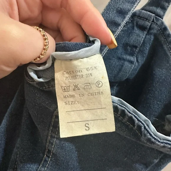 Button-Front Denim Mini Dress in Dark Blue - Picture 3 of 3